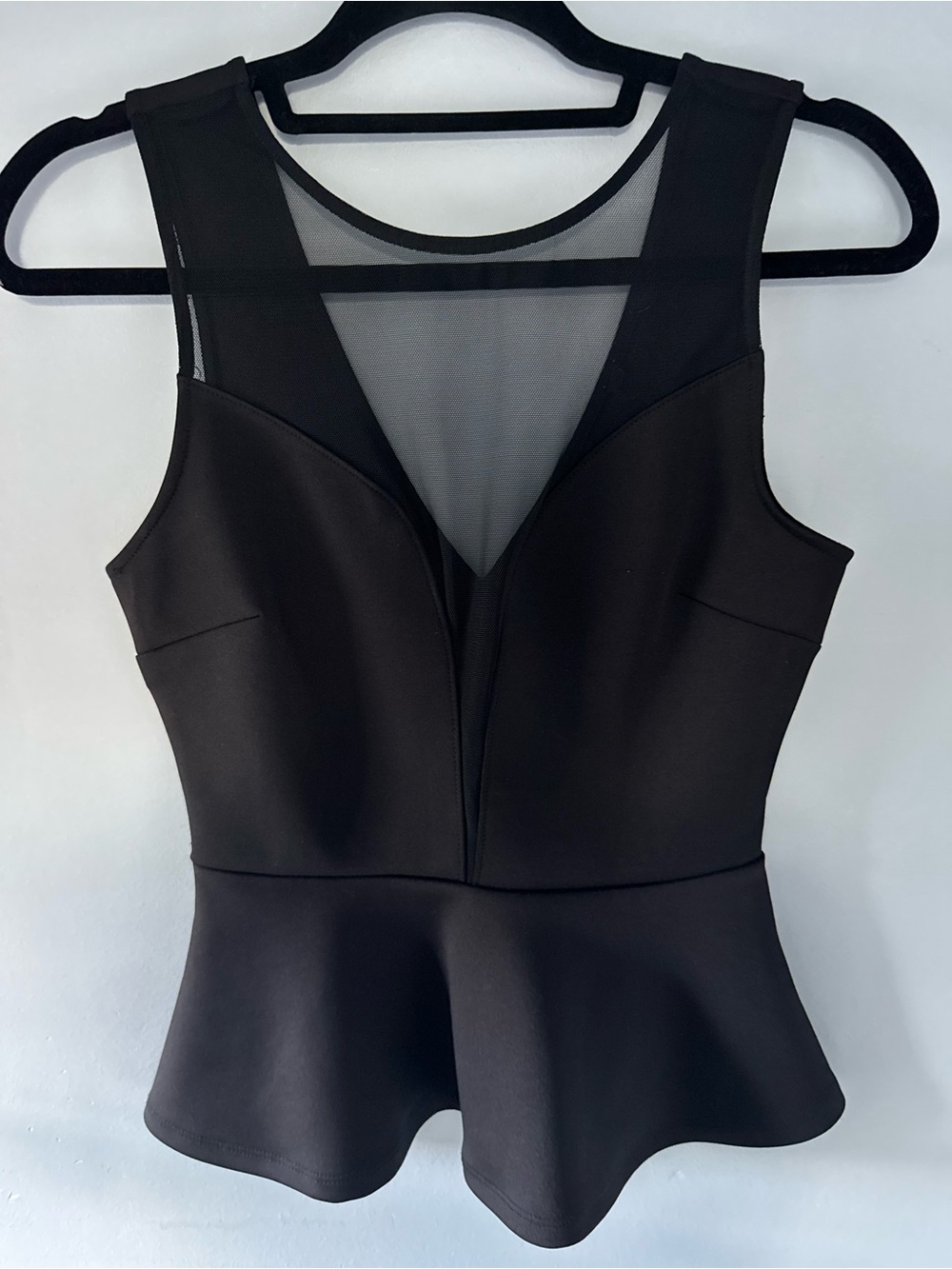 Black Mesh Peplum Sleeveless Blouse